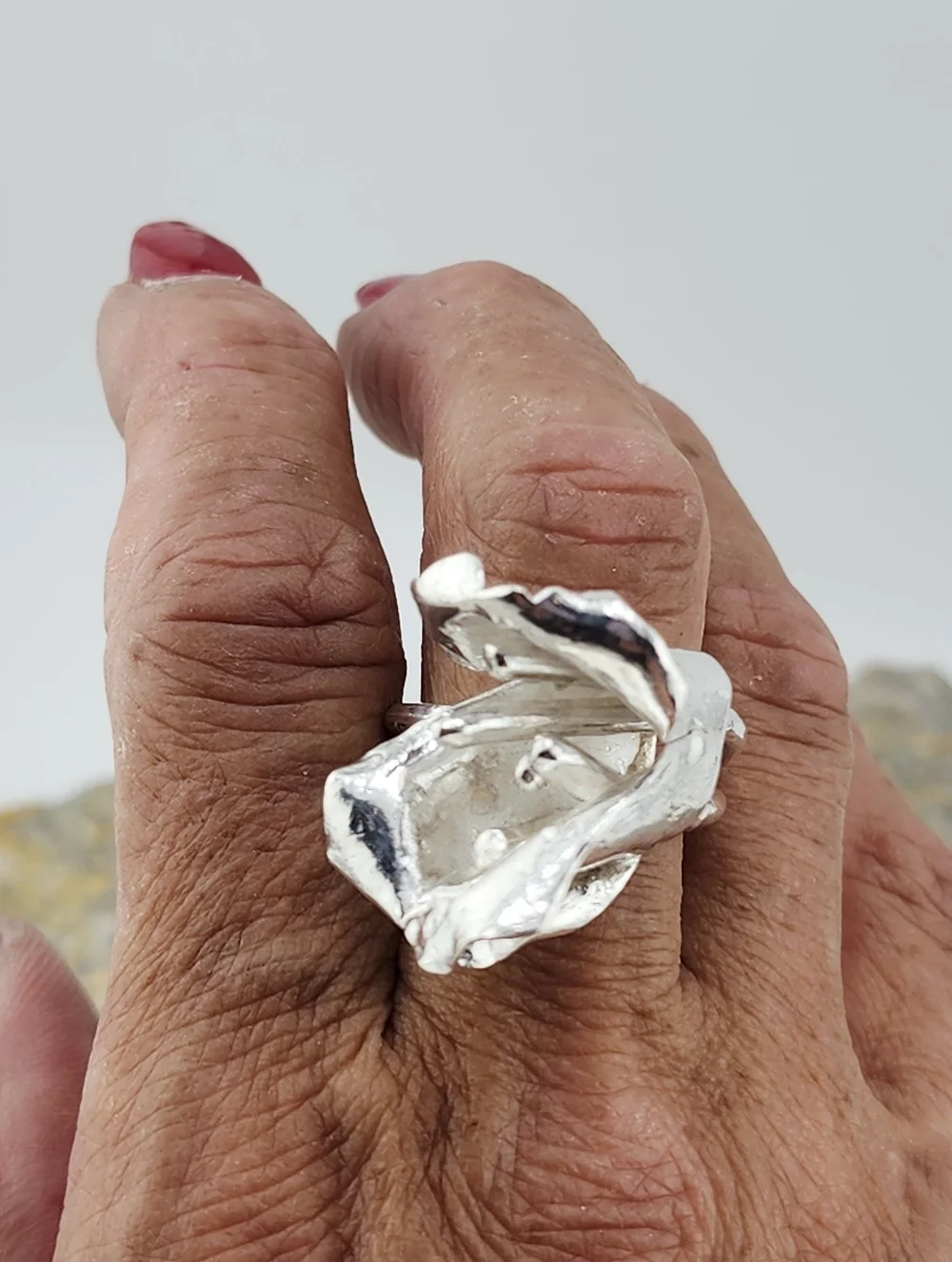 FLOWER RING HANDMADE IN RECYCLED STERLING SILVER SIZE 9
